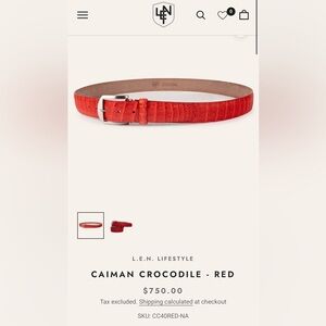 L.E.N. Lifestyle Genuine Crocodile Handcrafted Red Embossed Belt L/XL 39-43